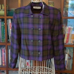 Vtg wool plaid tartan peacoat blazer jacket